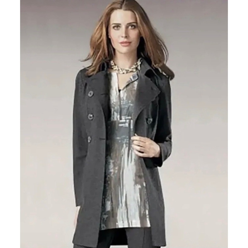 Cabi Casablanca Double Breasted Knit Trench Coat Gray Small Jacket